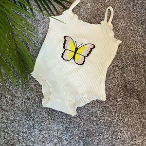 Butterfly Print Kids One Piece - Cream